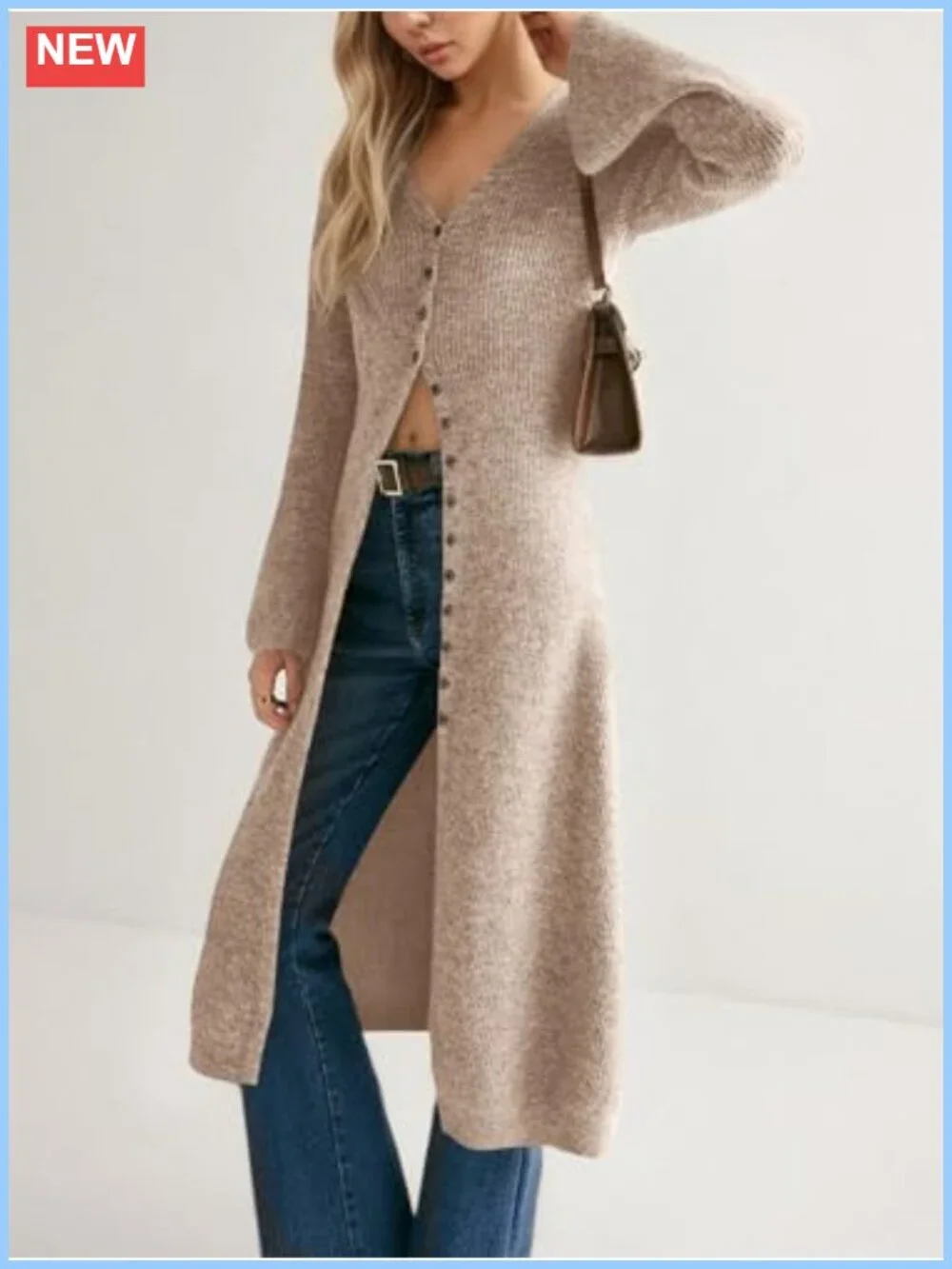 Women's Open Front Cardigan Sweater Midi Length Long Sleeve Knit Duster